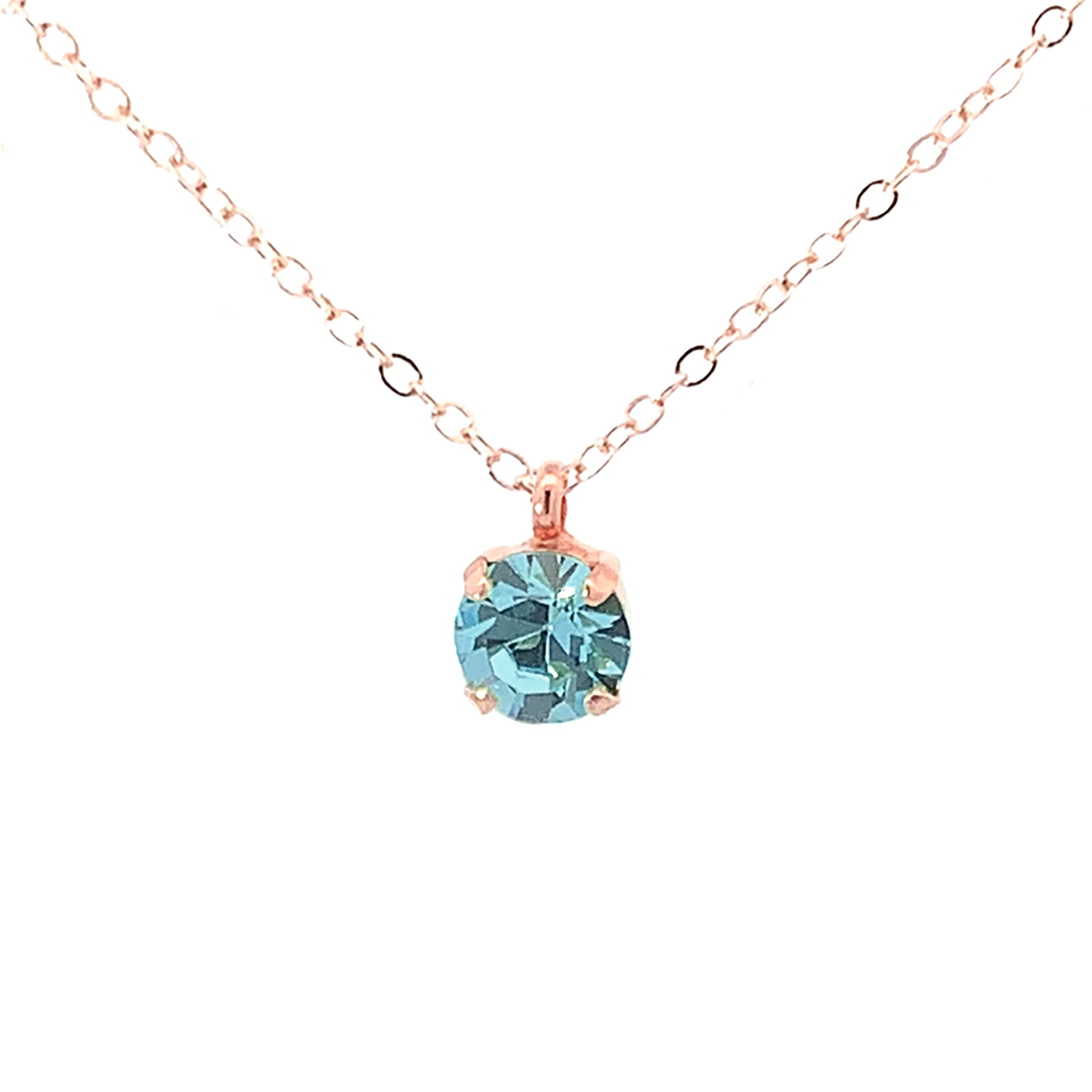 aquamarine crystal solitaire necklace rose gold