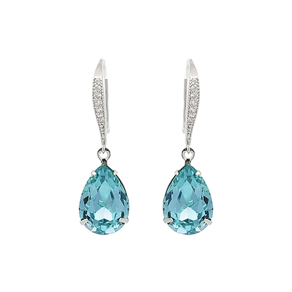 Aquamarine crystal teardrop earrings silver