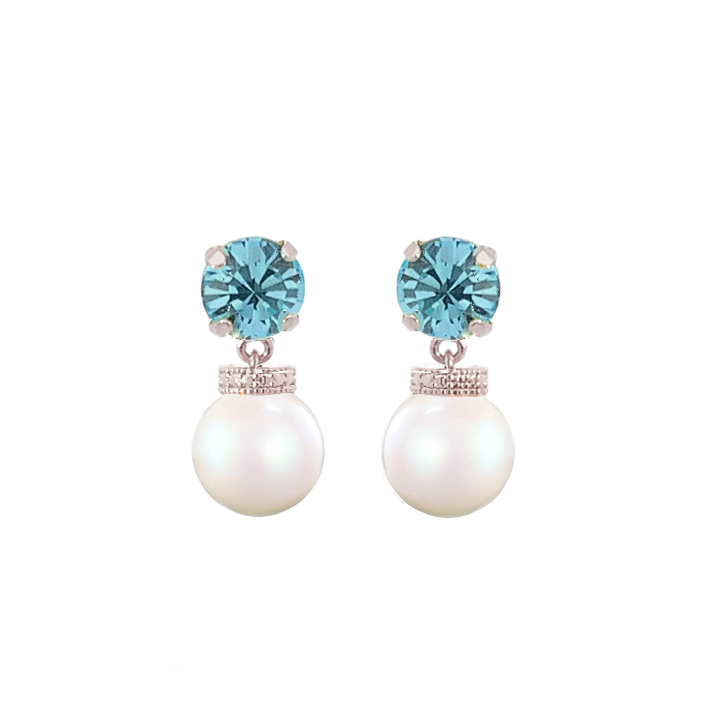 Aquamarine pearl drop earrings silver