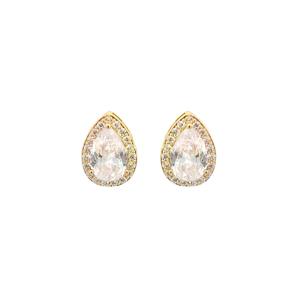 halo teardrop stud earrings in gold