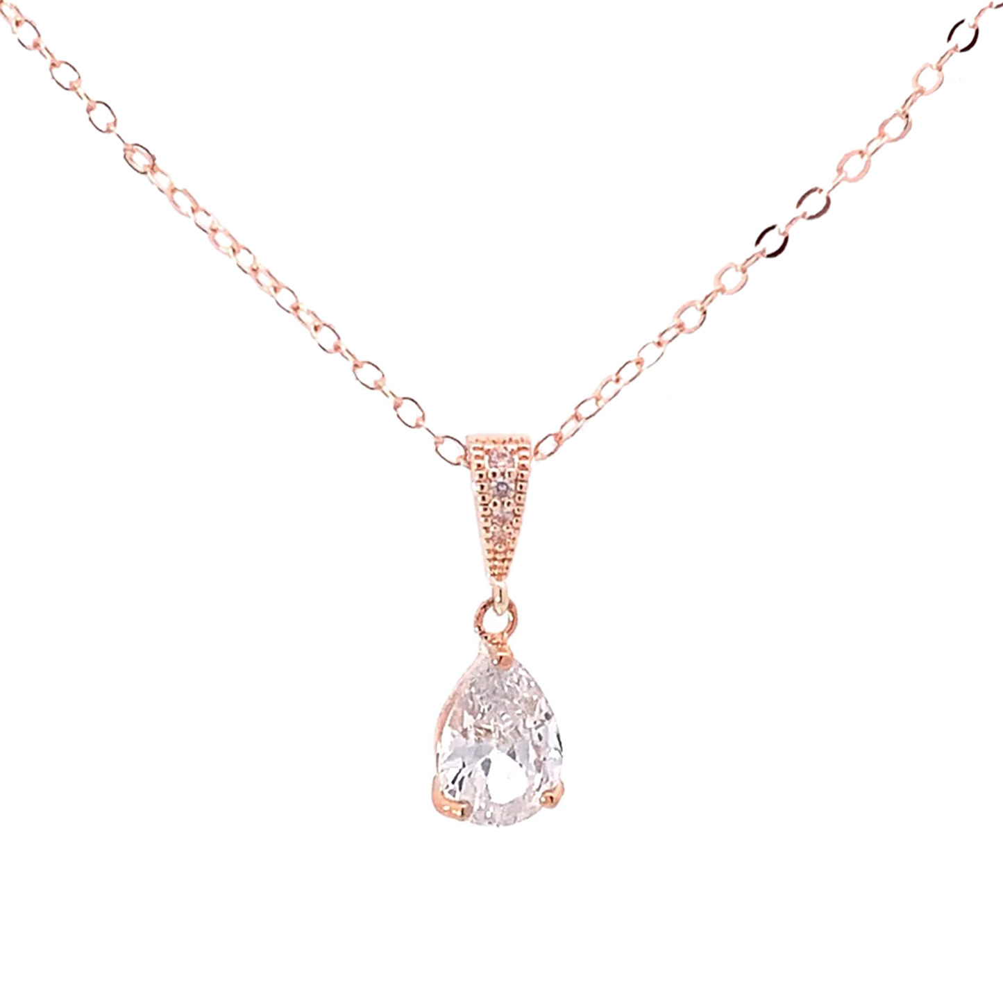 Minimalist teardrop bridal necklace rose gold