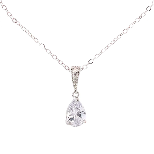 Minimalist teardrop bridal necklace silver