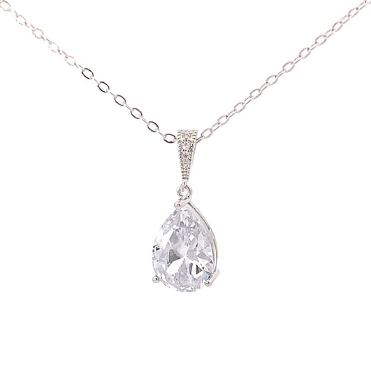 Teardrop bridal pendant necklace silver