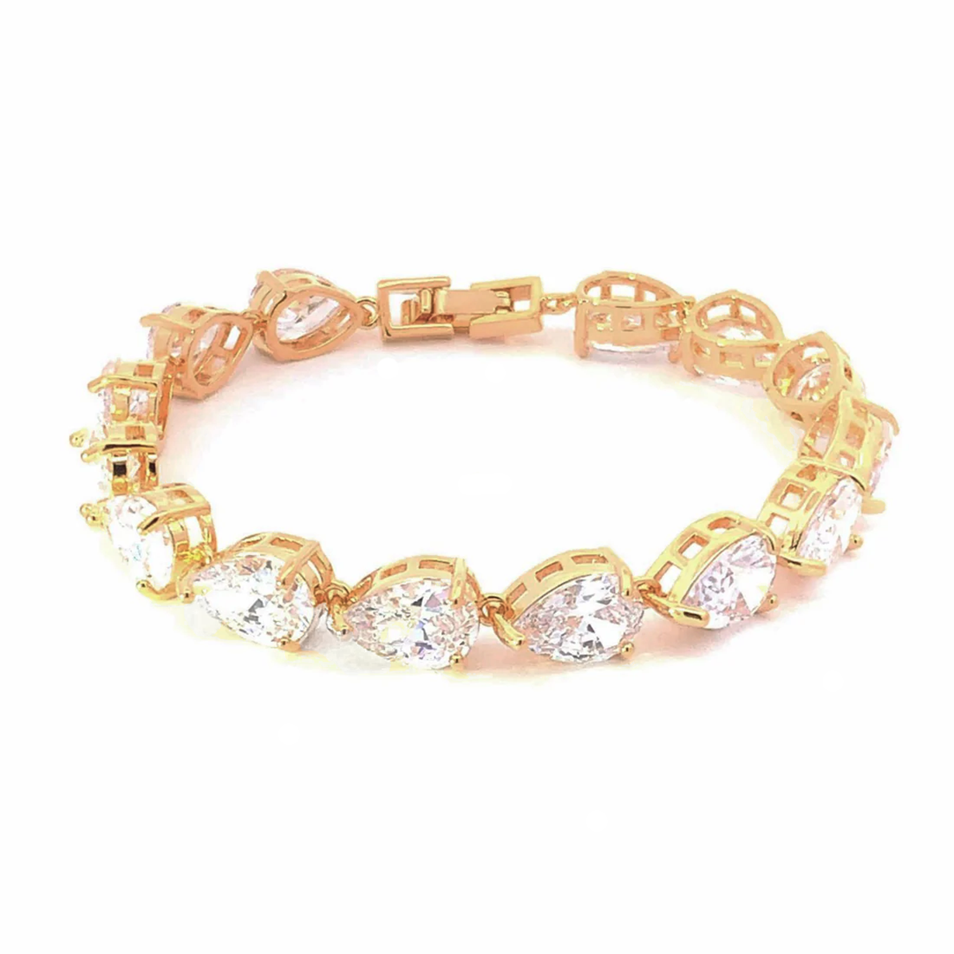 Bridal pear tennis bracelet gold