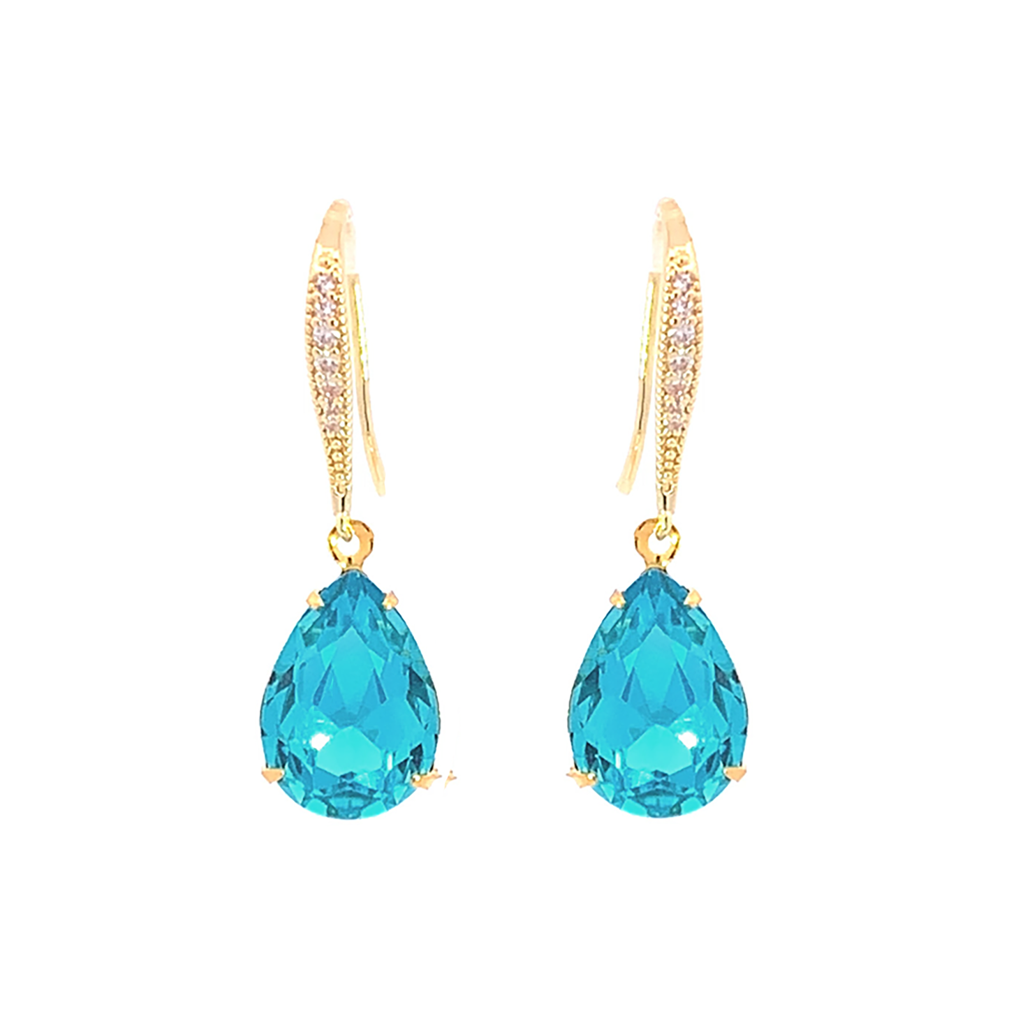 blue zircon crystal teardrop earrings gold