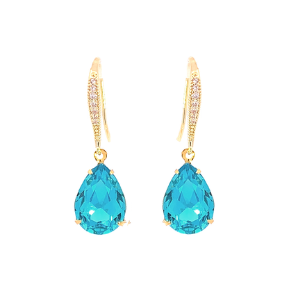 blue zircon crystal teardrop earrings gold