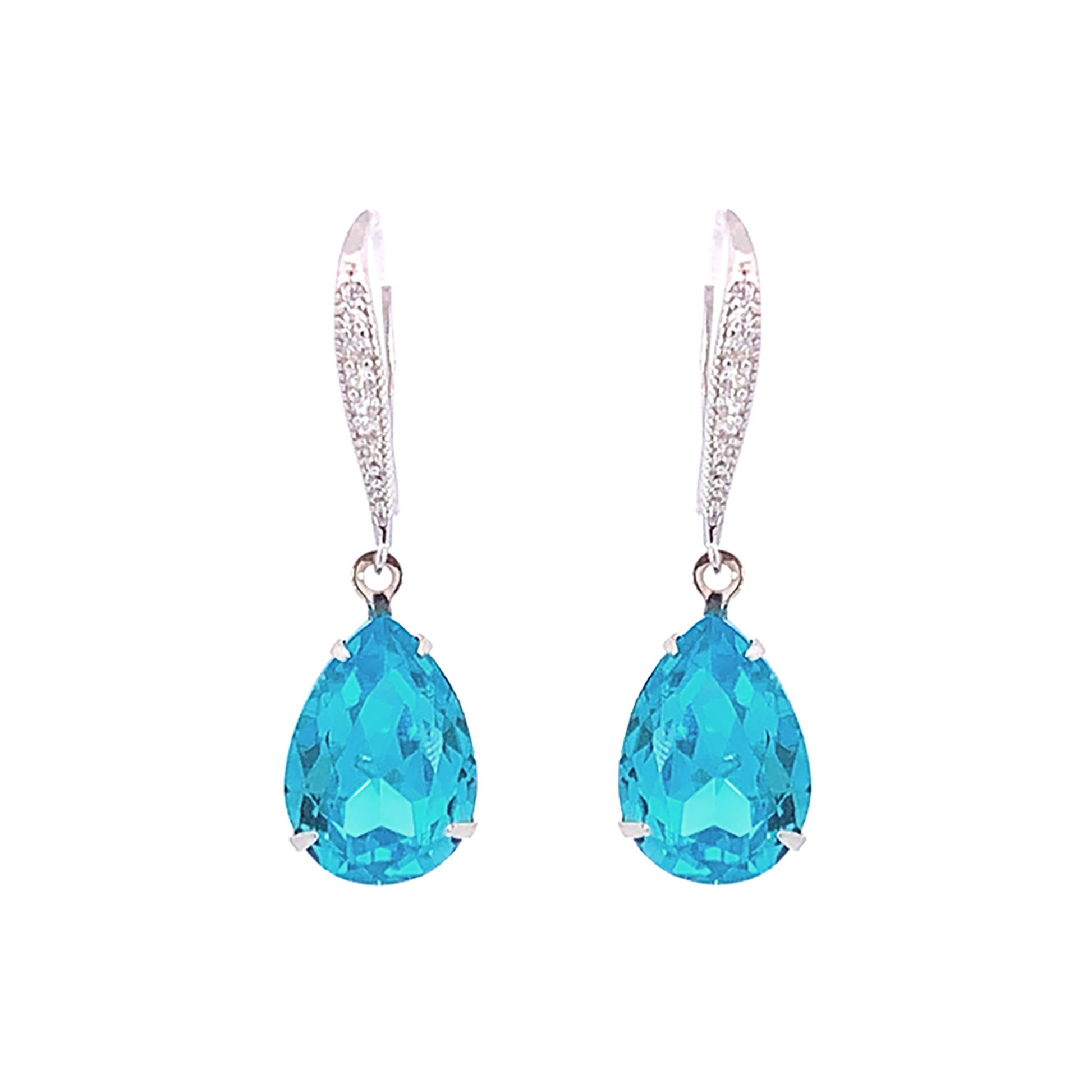 blue zircon crystal teardrop earrings silver