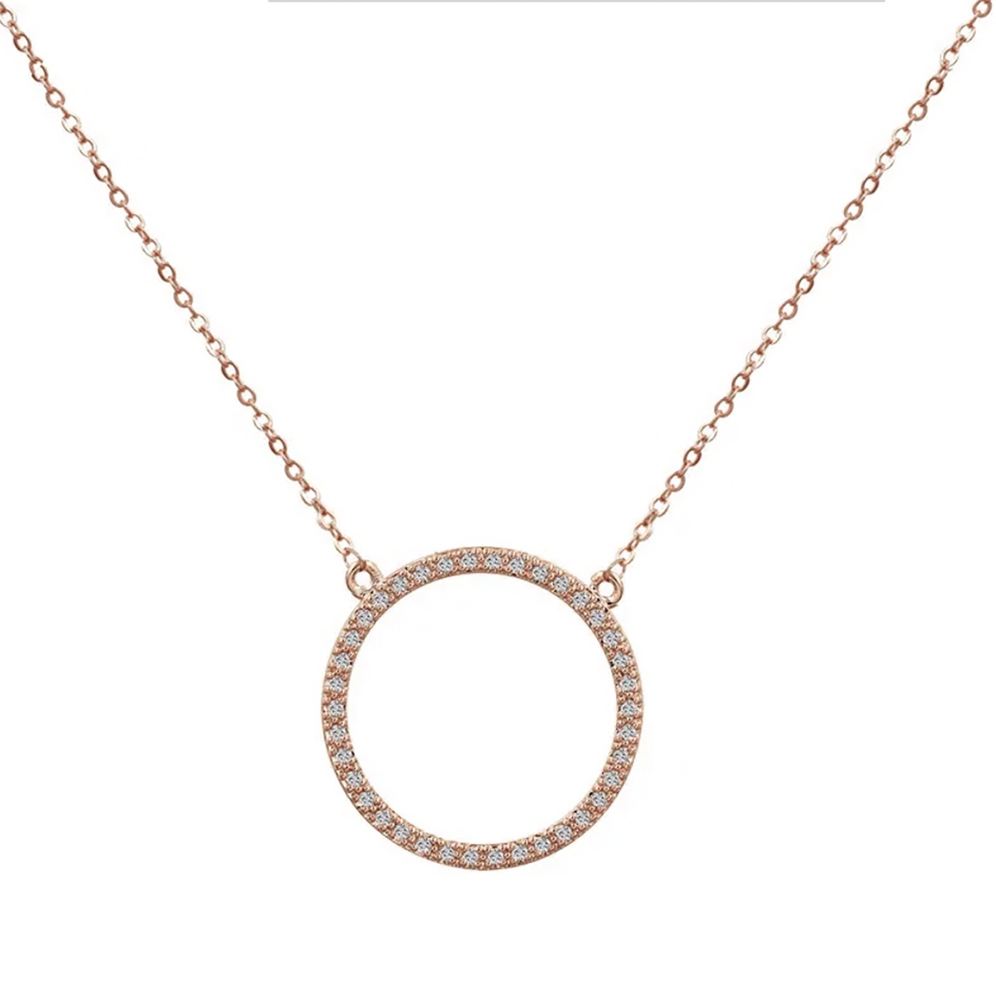 Diamond circle pendant necklace rose gold