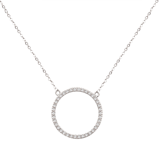 Diamond circle pendant necklace silver