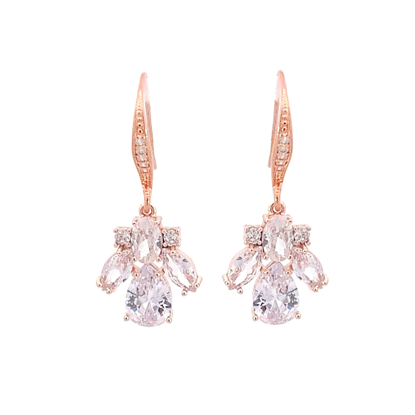 crystal cluster drop earrings rose gold