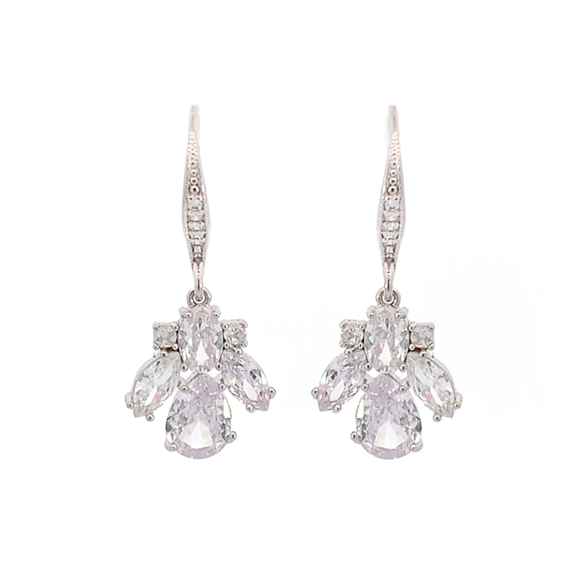 crystal cluster drop earrings silver