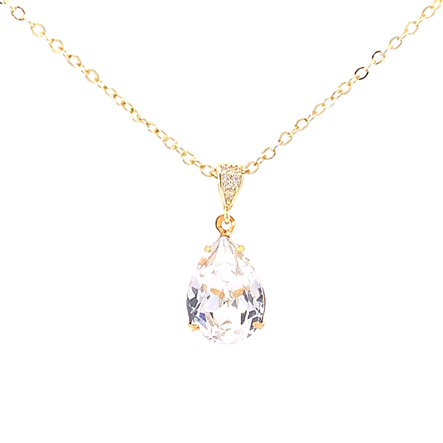 diamond crystal teardrop pendant necklace gold
