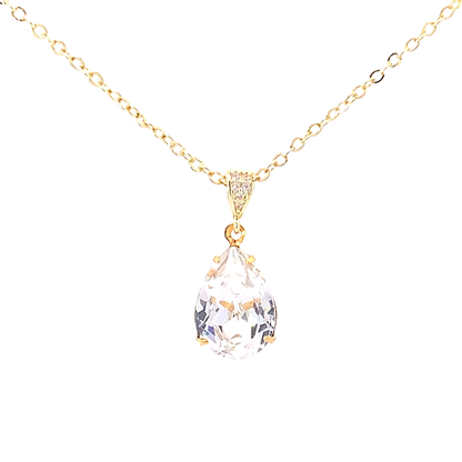 diamond crystal teardrop pendant necklace gold