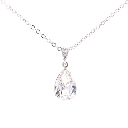diamond crystal teardrop pendant necklace silver