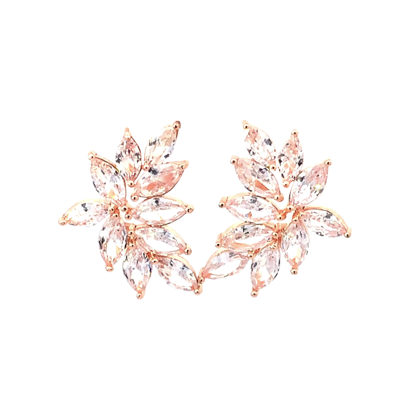marquis crystal cluster wedding earrings in rose gold