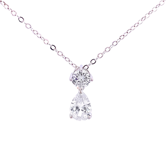 Diamond pear drop necklace silver