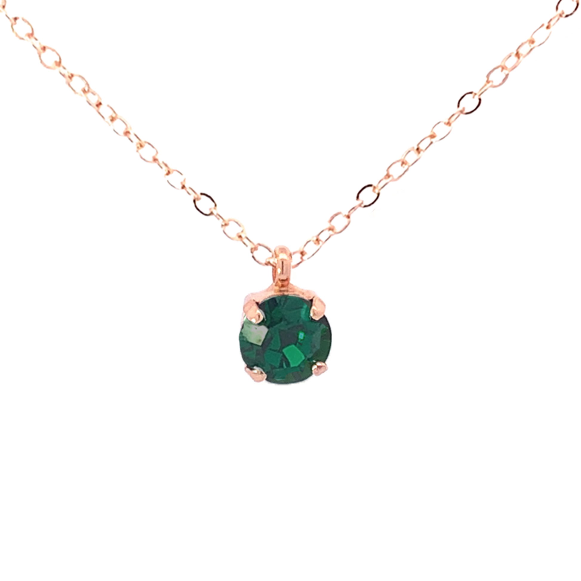 emerald crystal solitaire necklace rose gold