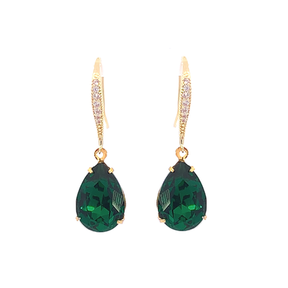 emerald crystal teardrop earrings gold