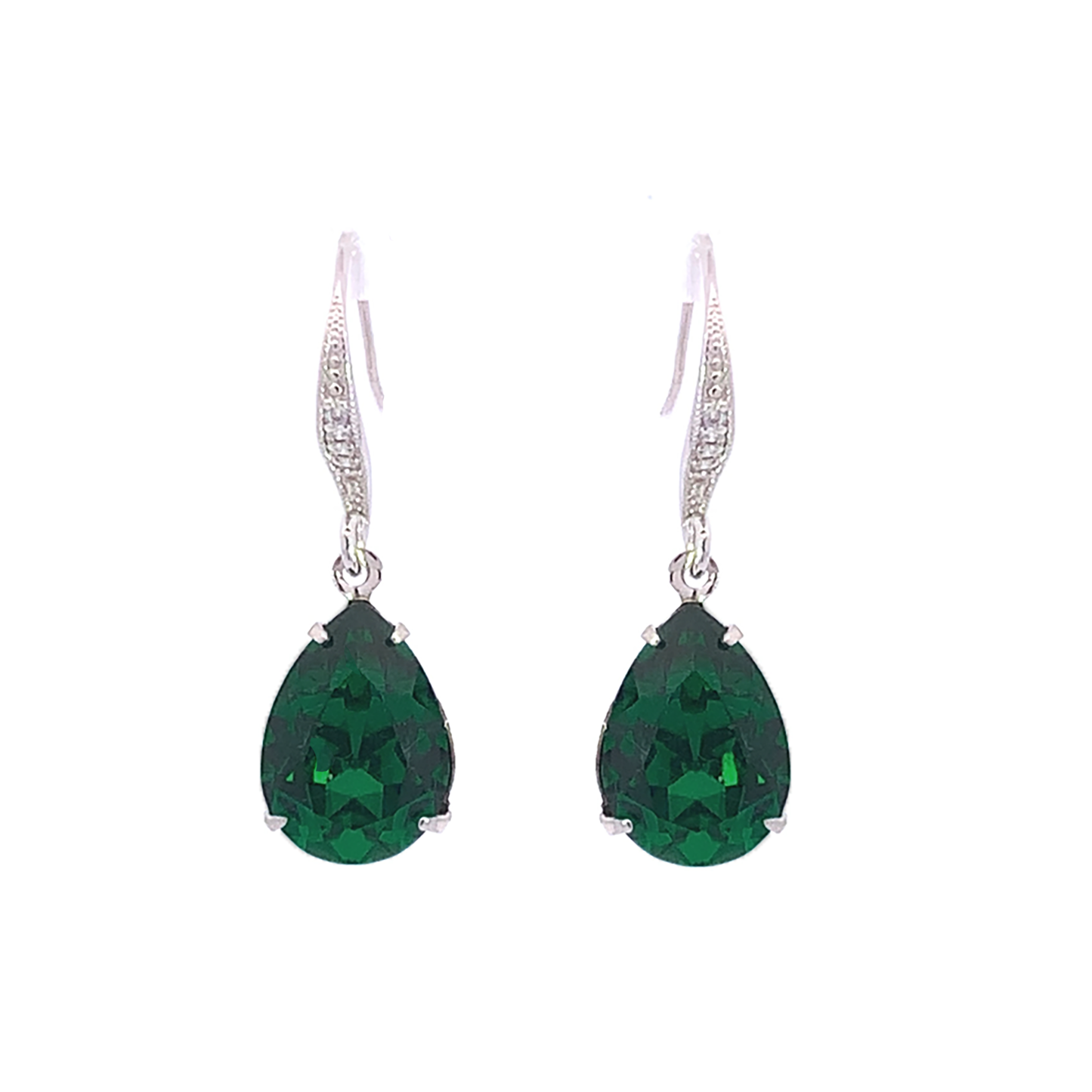 emerald crystal teardrop earrings silver