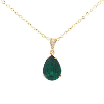 emerald crystal teardrop pendant necklace gold