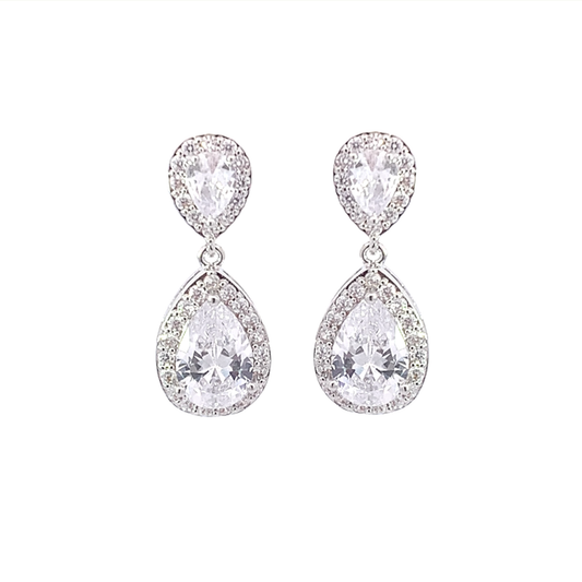 crystal teardrop wedding earrings silver