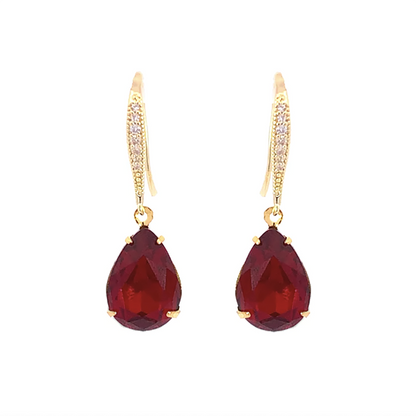 garnet crystal teardrop earrings gold