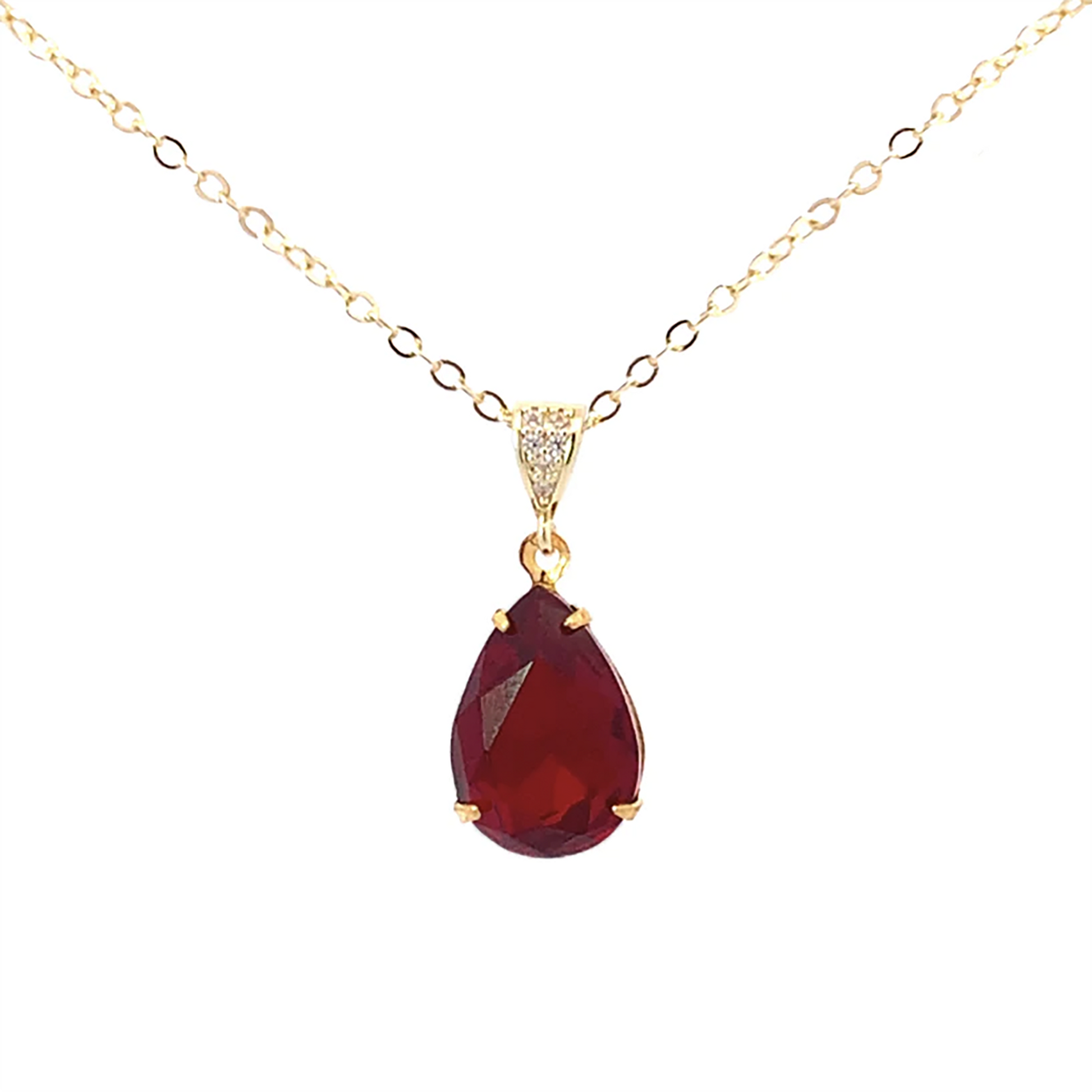garnet crystal teardrop pendant necklace gold