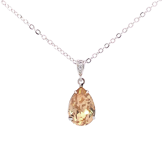 golden topaz crystal teardrop pendant necklace silver