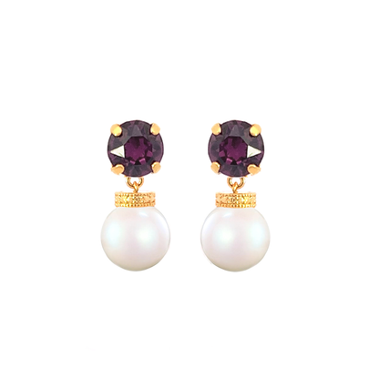 Amethyst pearl drop earrings gold