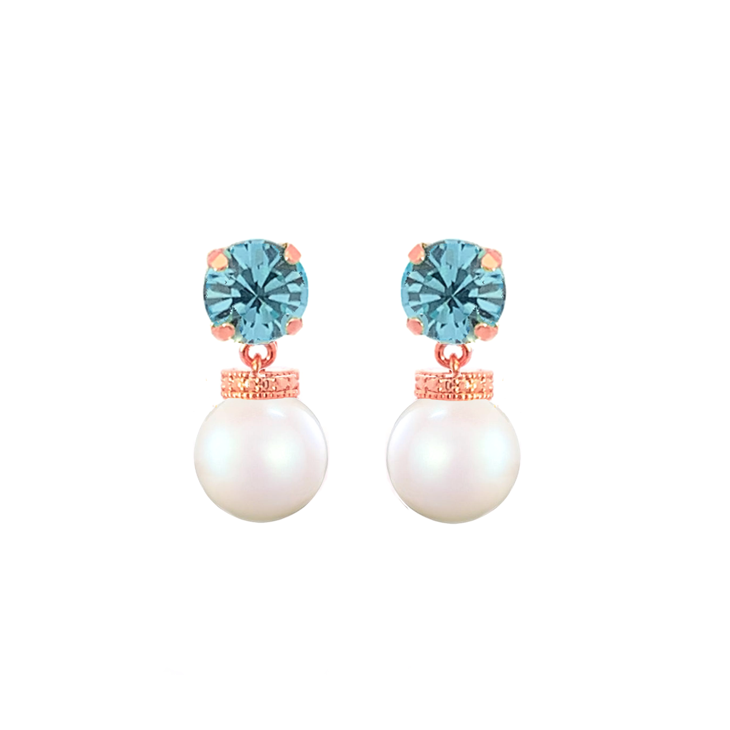 Aquamarine pearl drop earrings rose gold