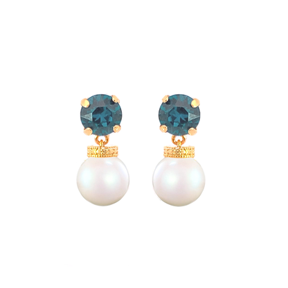 Blue zircon pearl drop earrings gold