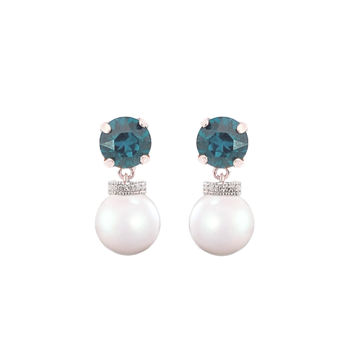 Blue zircon pearl drop earrings silver