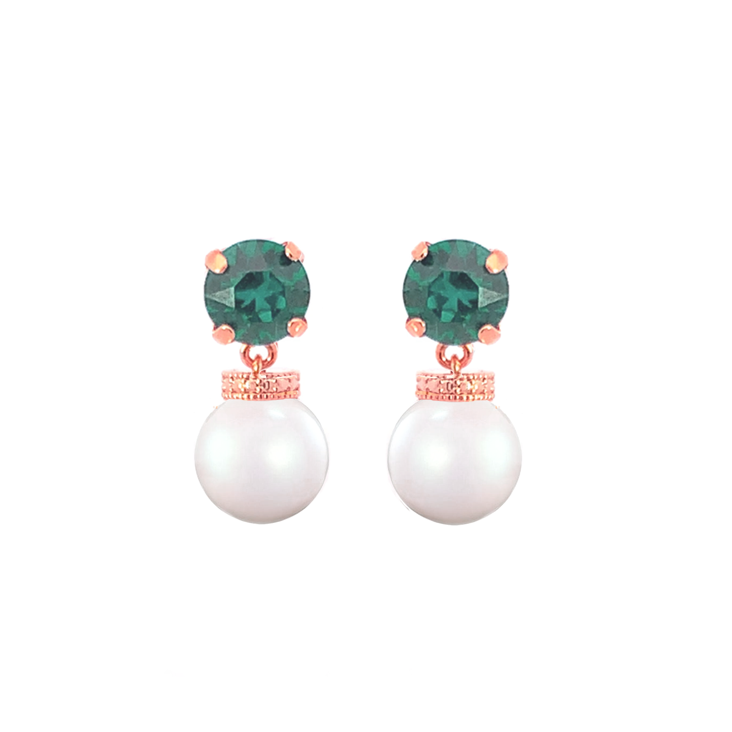 Emerald pearl drop earrings rose gold