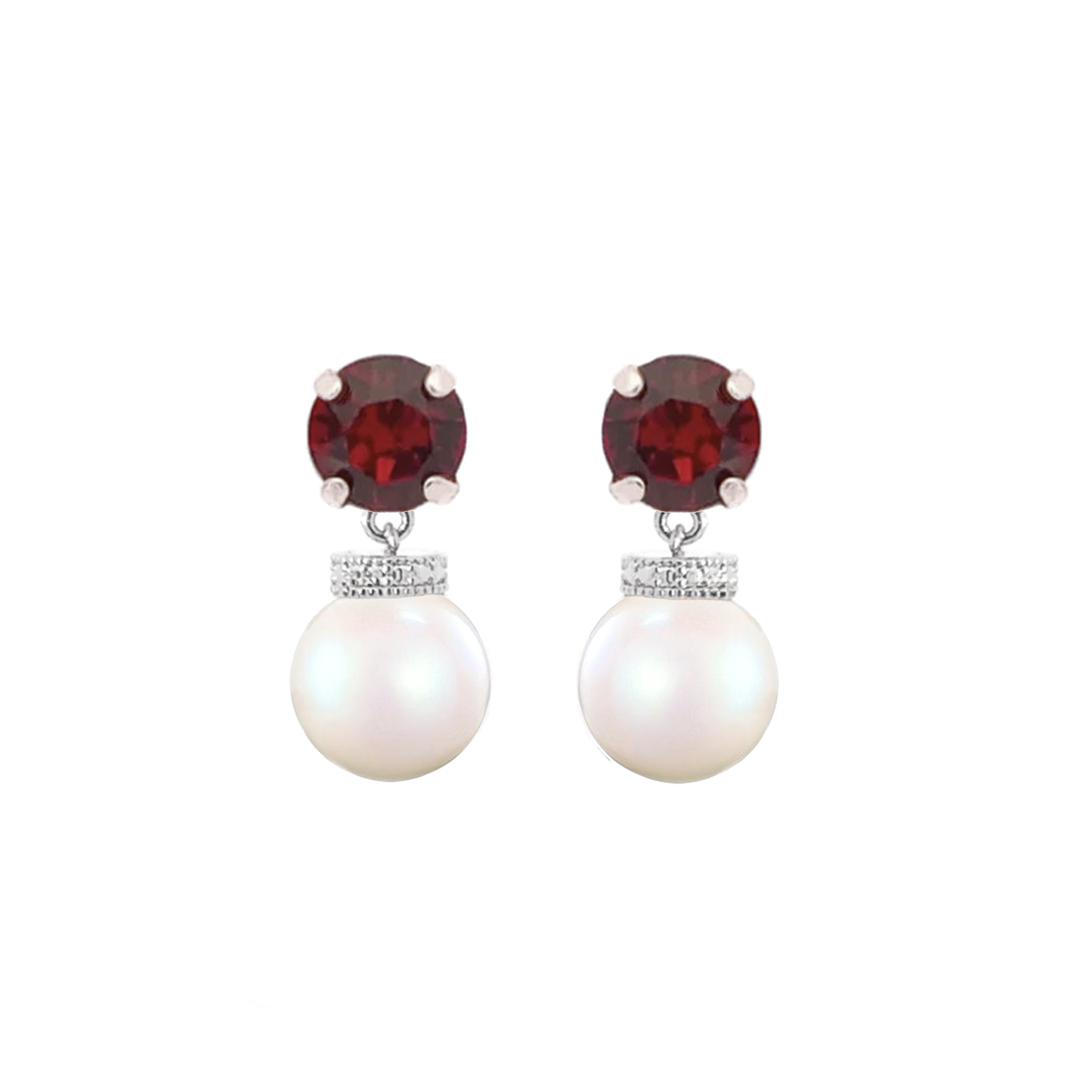 Garnet pearl drop earrings silver