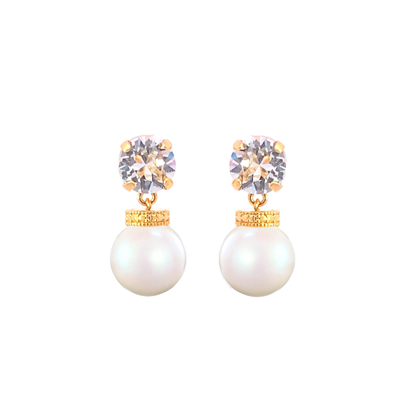 Chunky pearl drop earrings with diamond stud gold