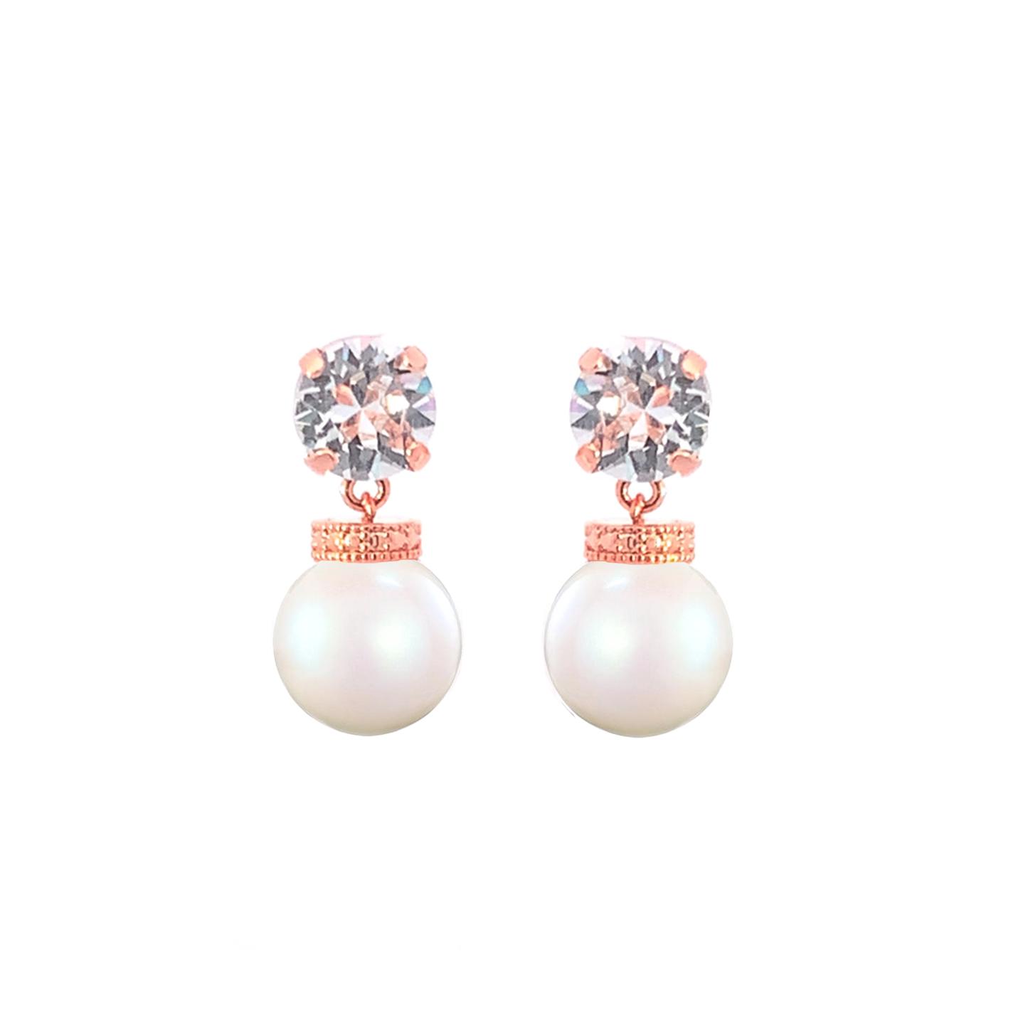 Chunky pearl drop earrings with diamond stud rose gold