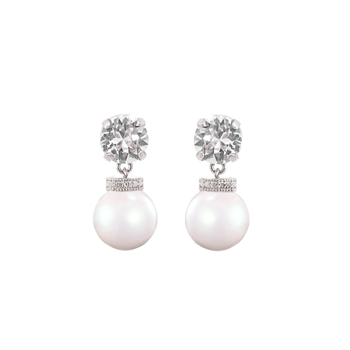 Pearl drop earrings with diamond stud posts silver