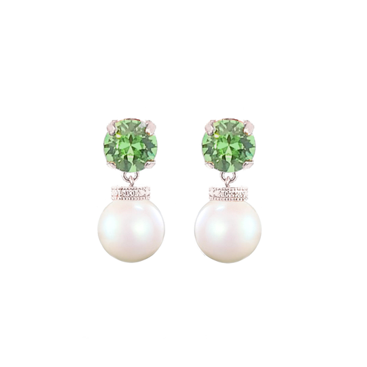 Peridot pearl drop earrings silver