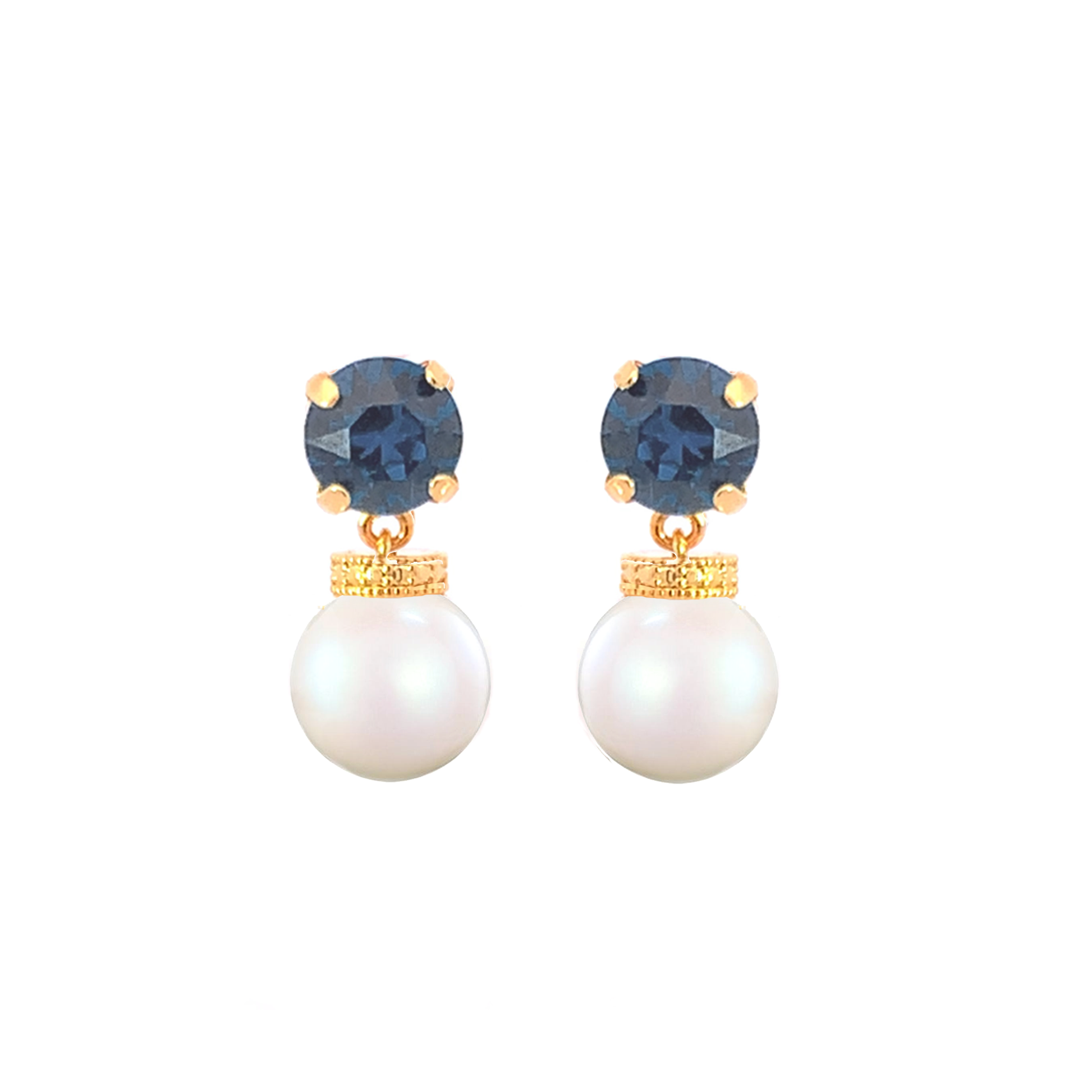 Sapphire pearl drop earrings gold