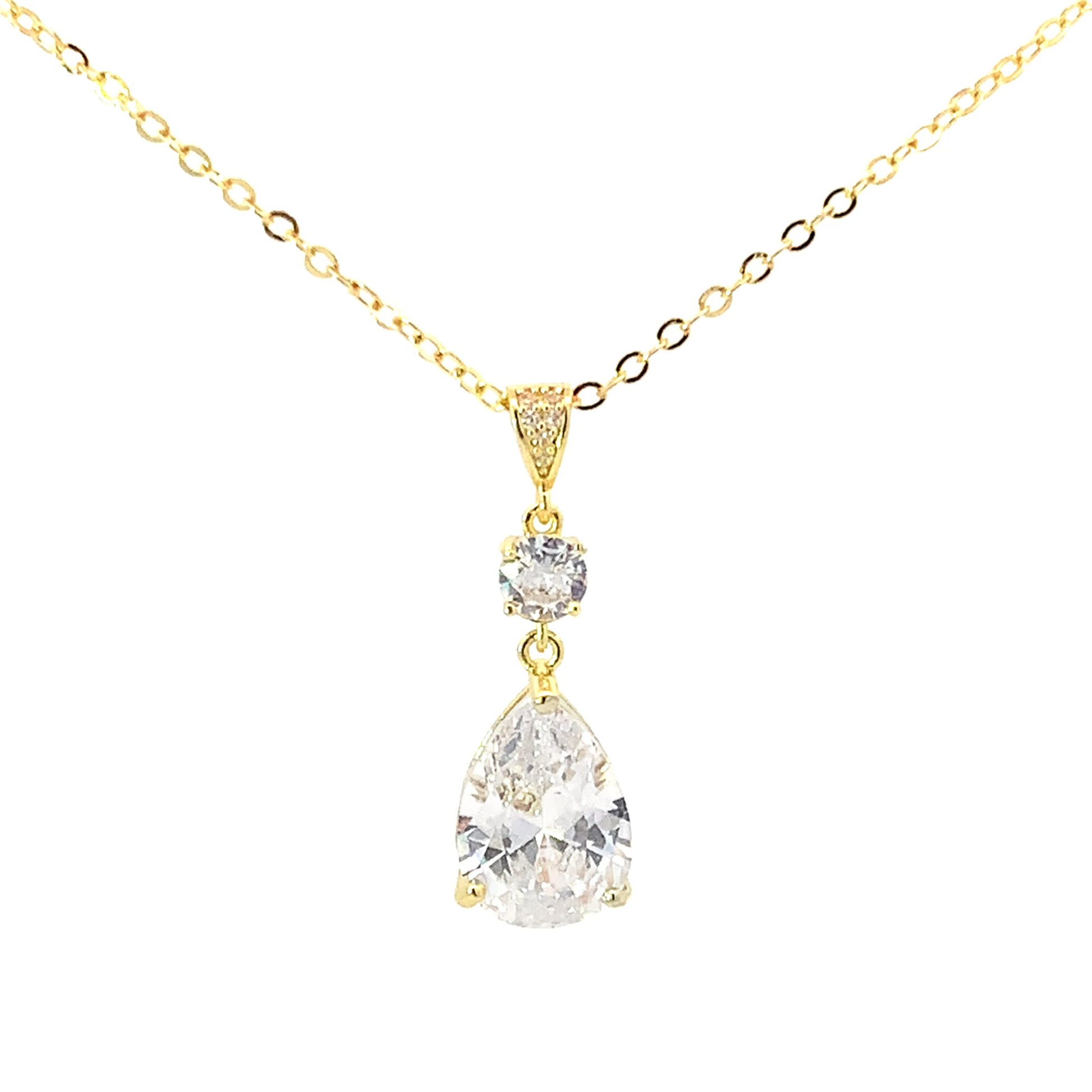 Crystal pear bridal pendant necklace gold