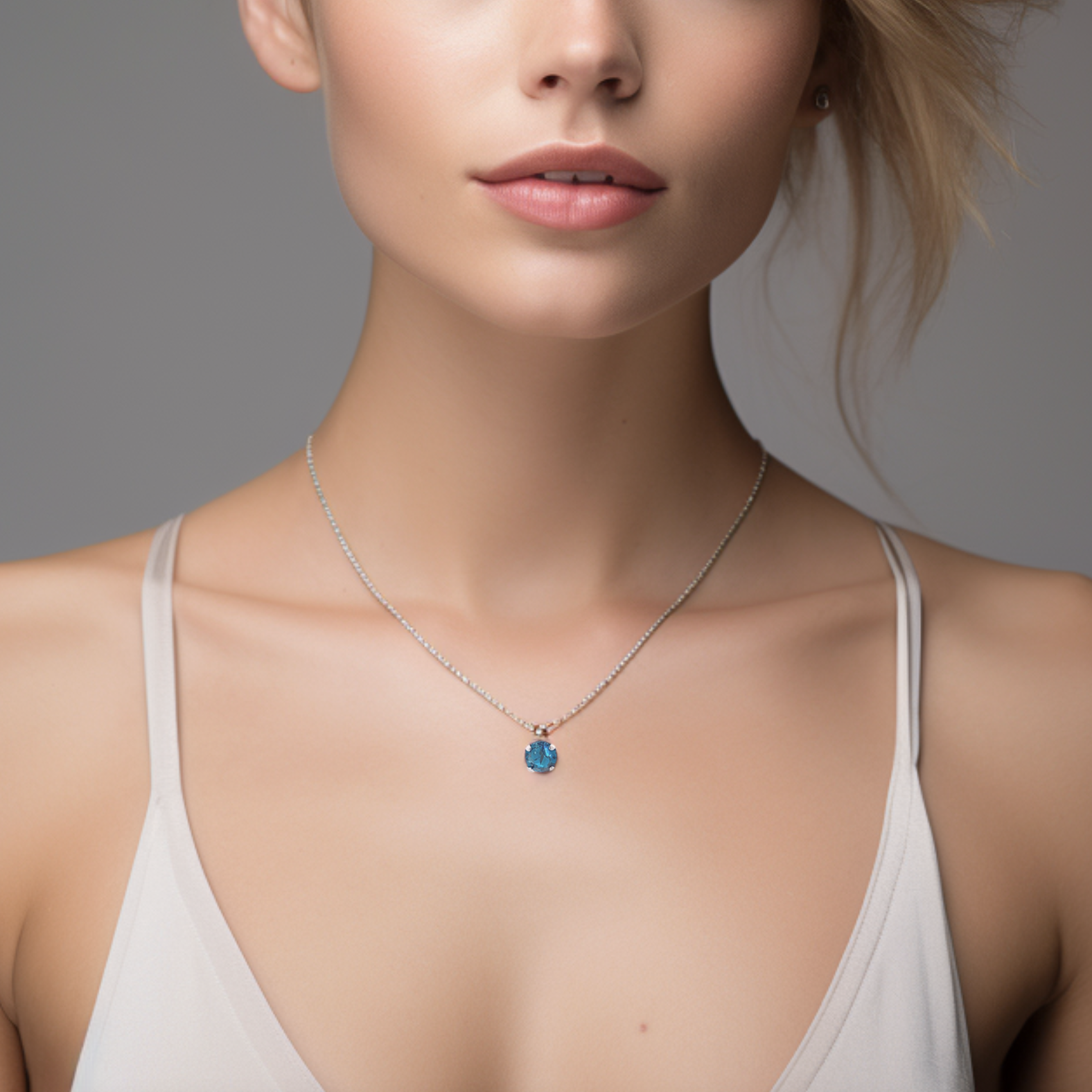 blue zircon crystal solitaire necklace silver