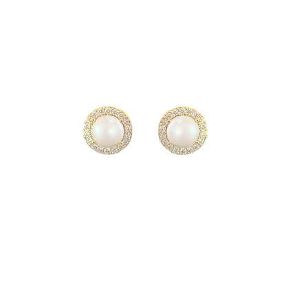 Pearl halo stud earrings gold