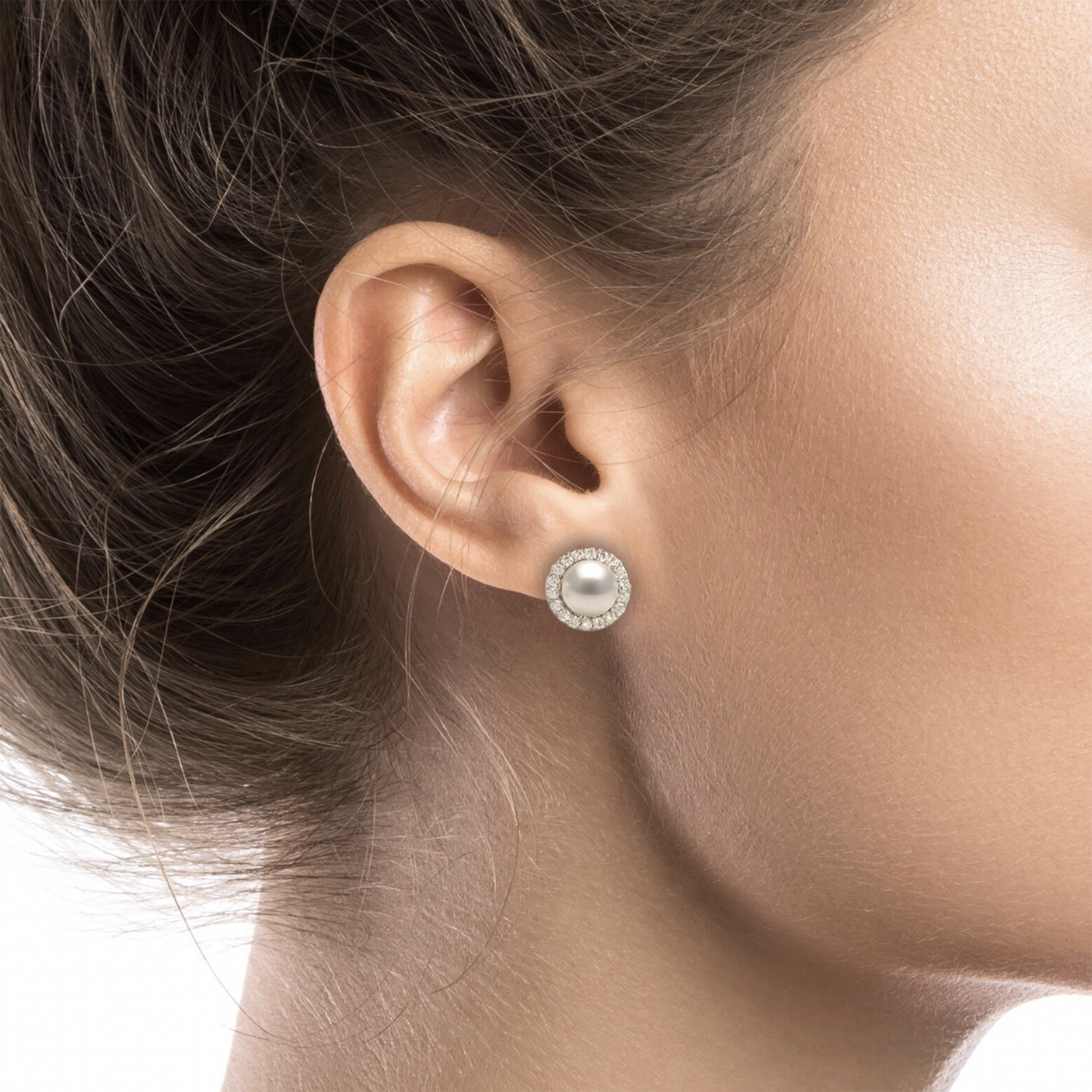 Pearl halo stud earrings silver