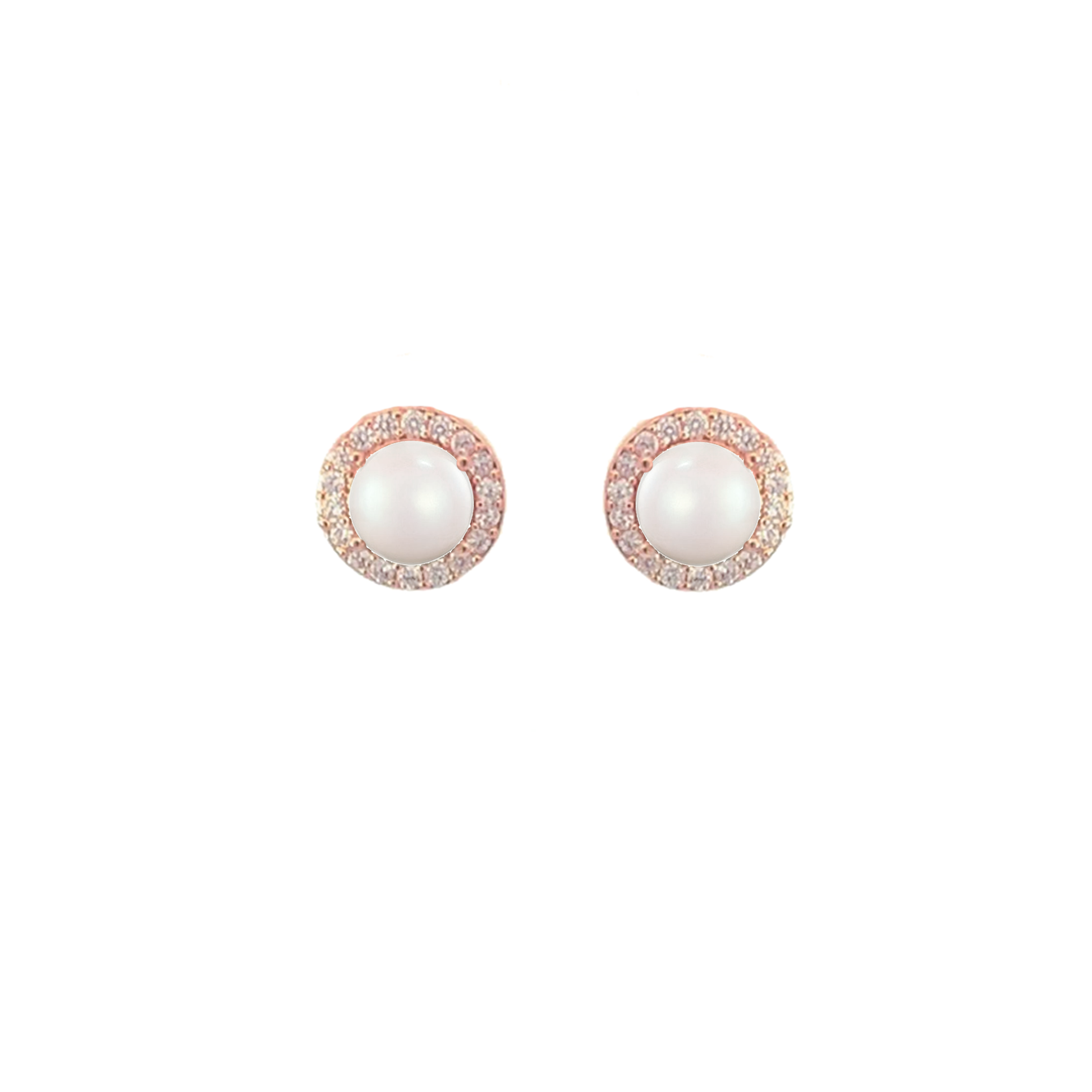 Pearl halo stud earrings rose gold