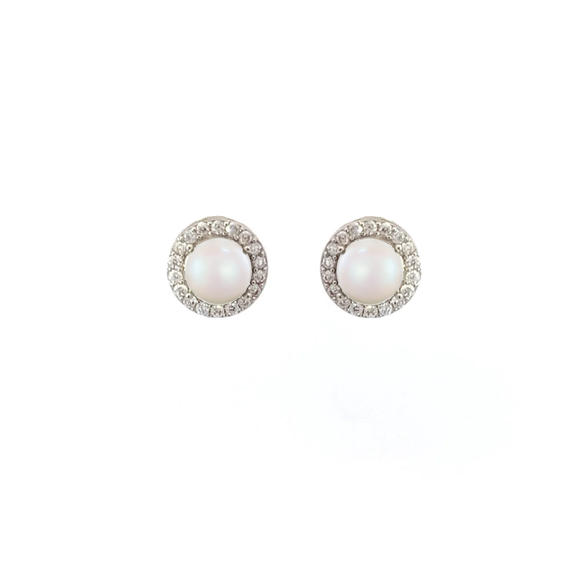 Pearl halo stud earrings silver