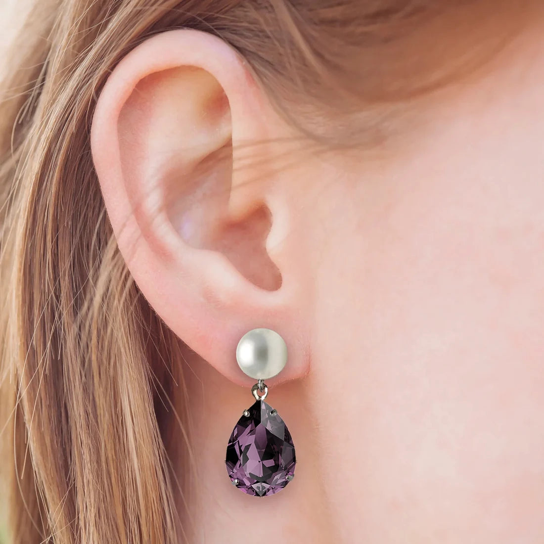 February birthstone pearl earrings silver