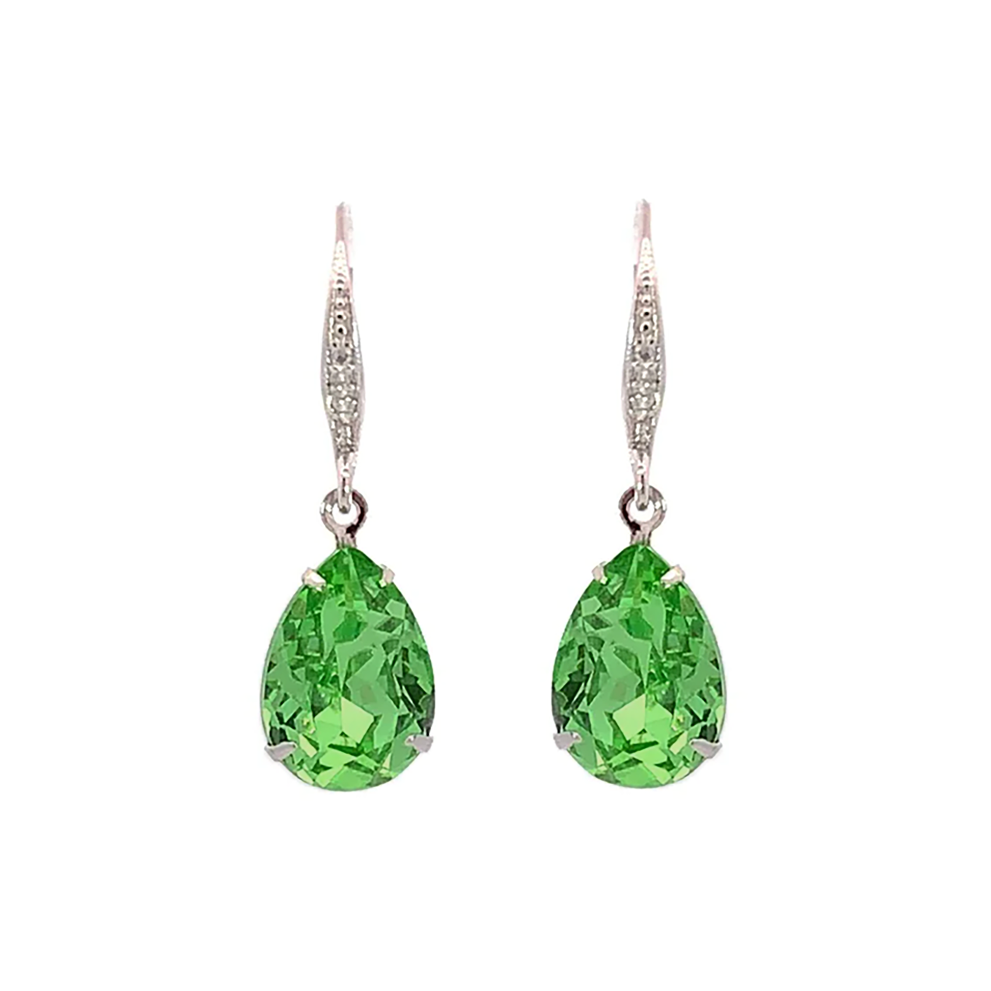 peridot crystal teardrop earrings silver