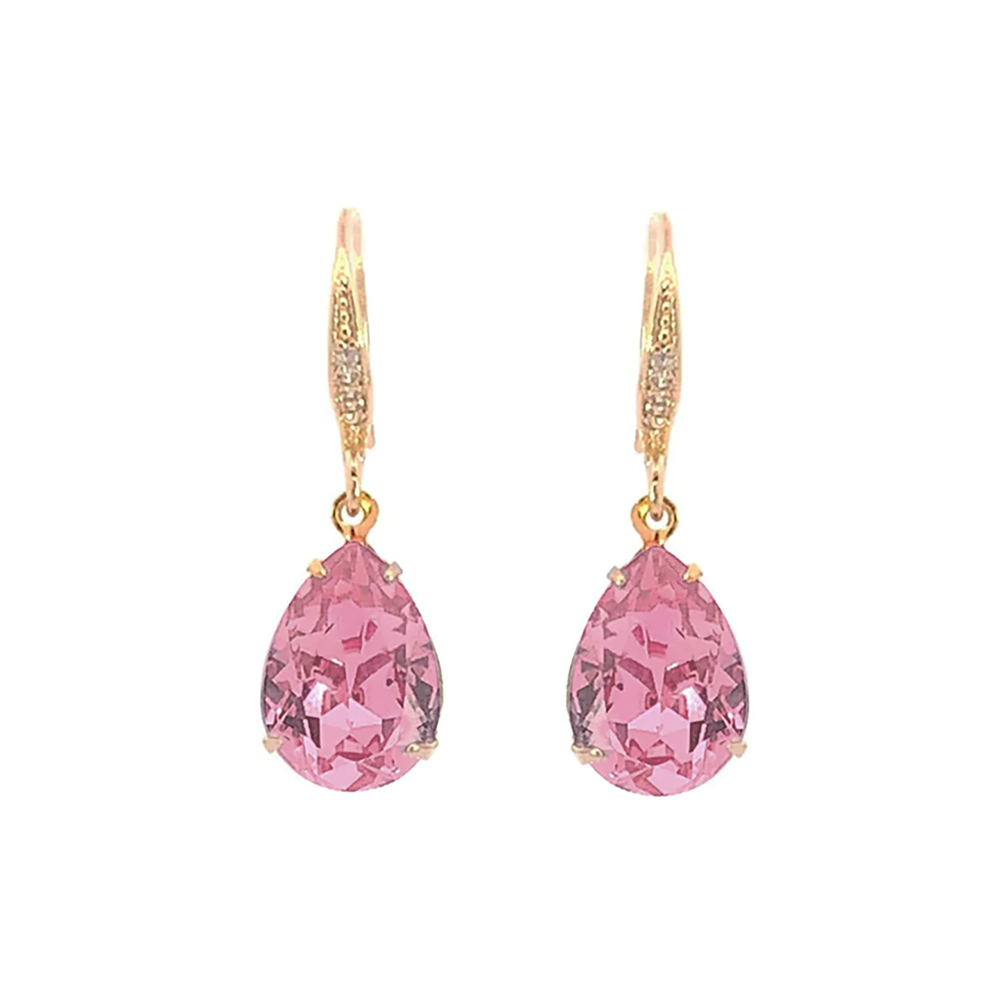 pink tourmaline crystal teardrop earrings gold