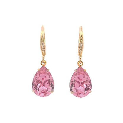 pink tourmaline crystal teardrop earrings gold