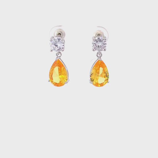 November birthstone pear drop earrings silver